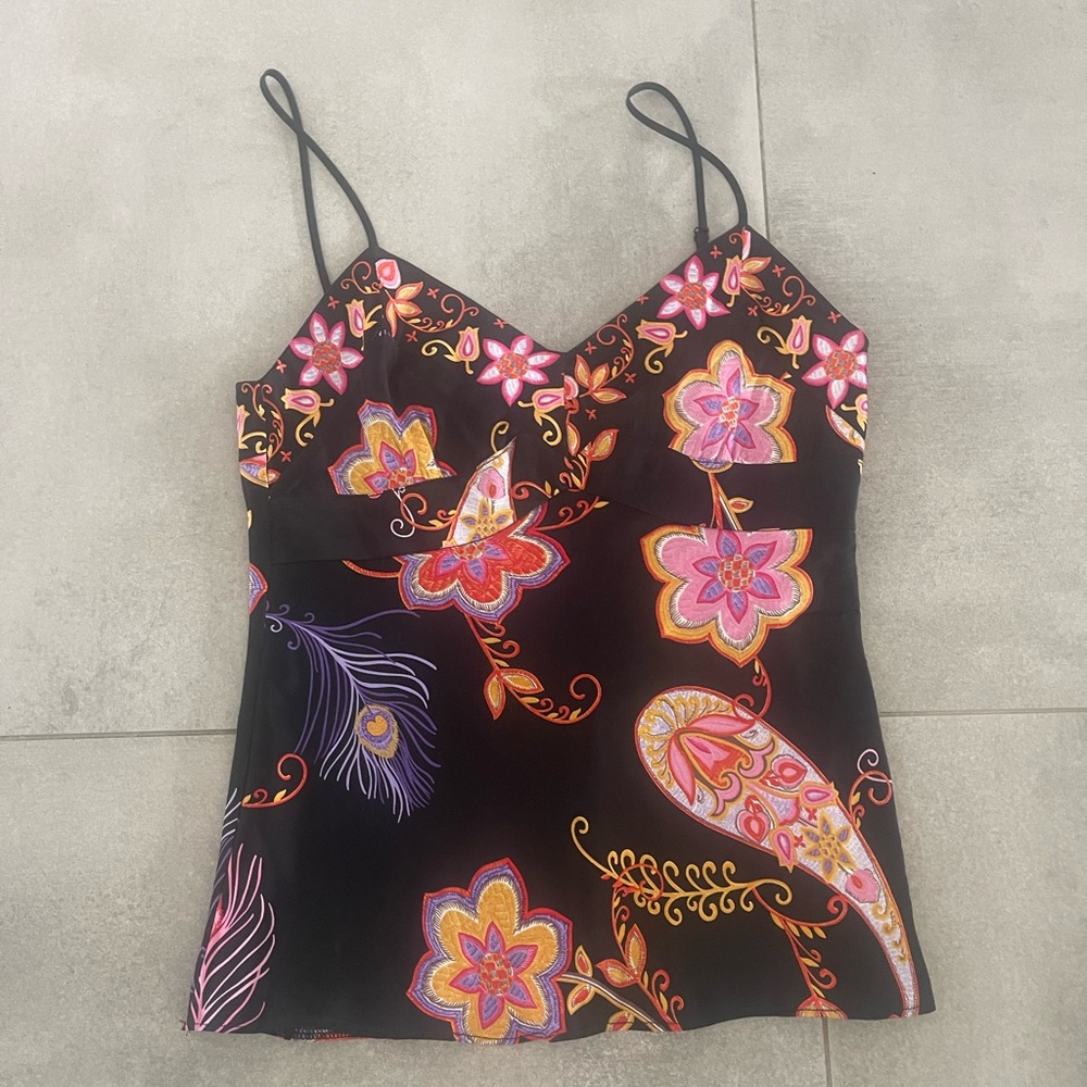 Trina Turk Black and Pink Floral Camisole